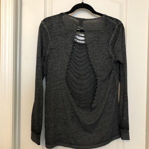 Slashed back, long sleeve gray t-shirt NWT